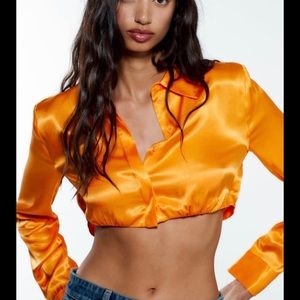 MEW Zara cropped satin shirt.